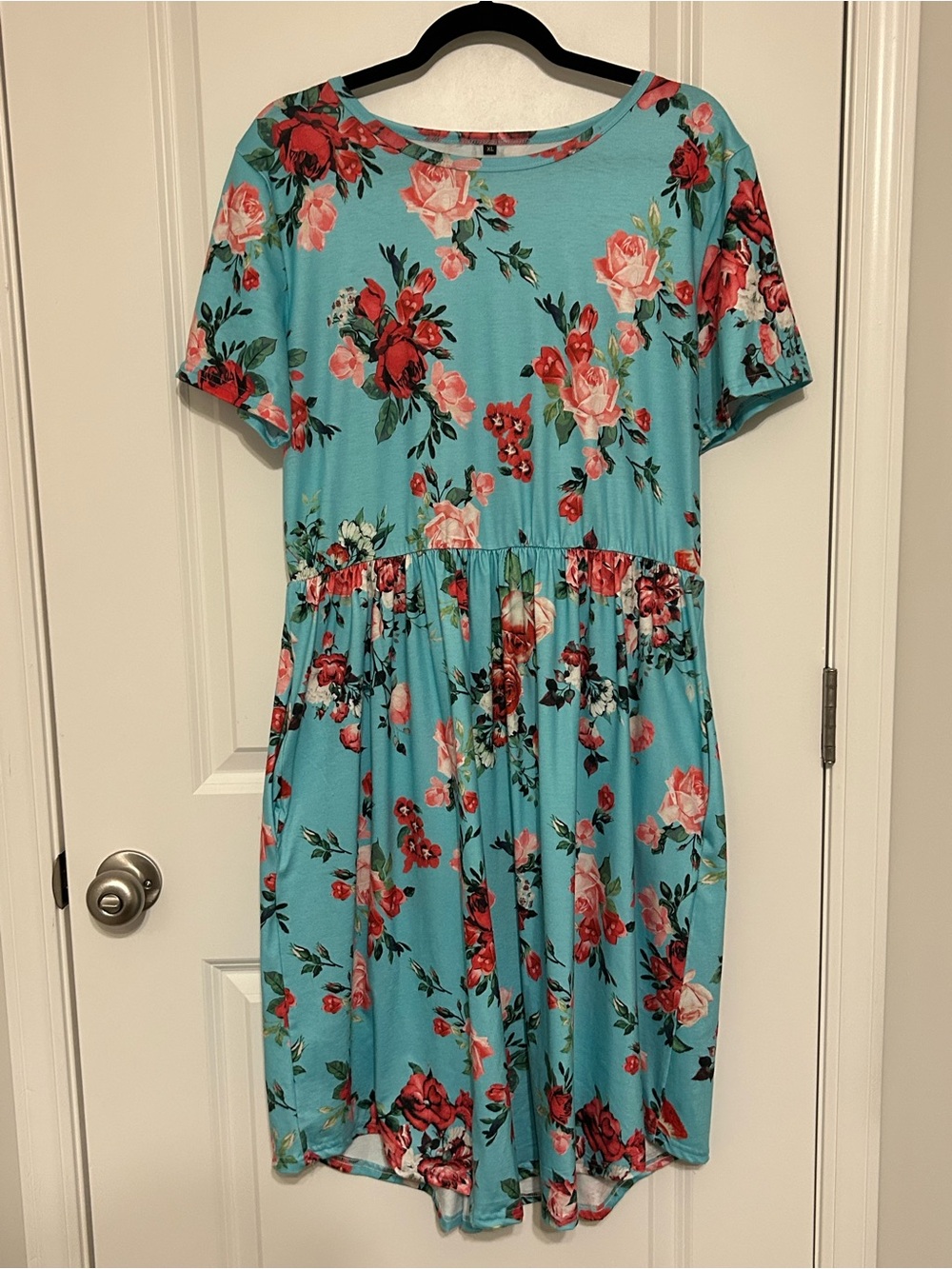 Turquoise Floral Short Sleeve Dress